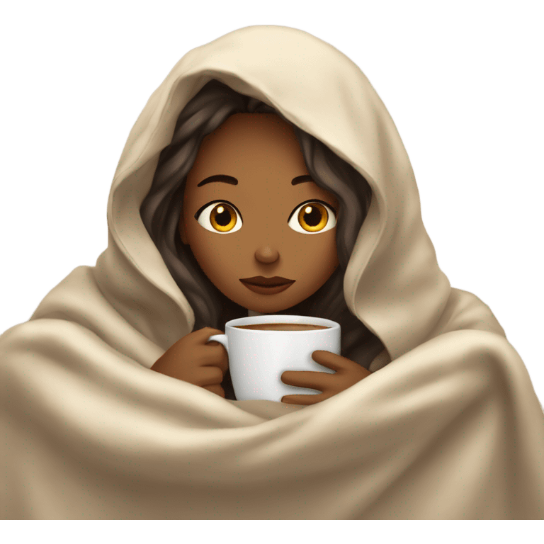 girl inside a blanket sipping coffee eyes closed emoji