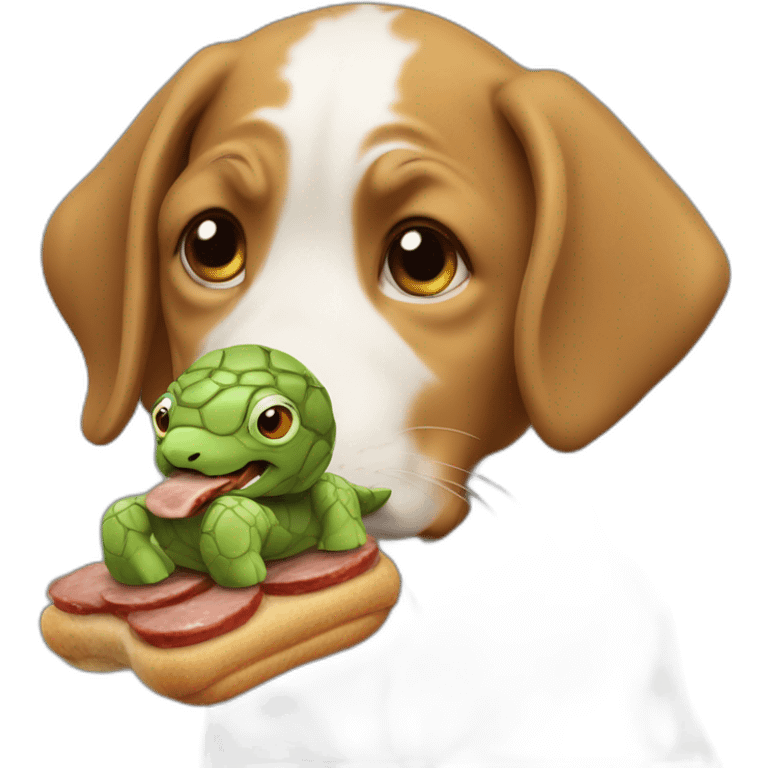 dog eating sosage with turtle emoji