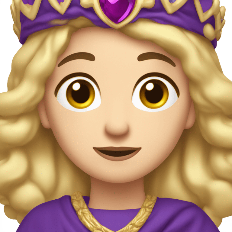 Caucasian long  brunette woman wearing formal royal purple robes and a crown who is pouring her heart out to the man she adores  emoji