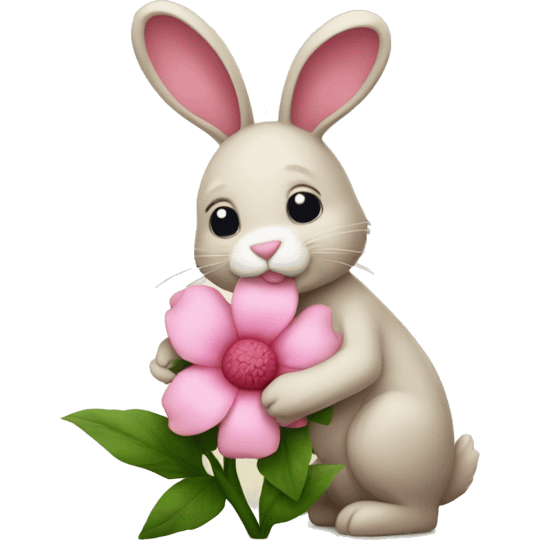 Pink flower hugging rabbit emoji