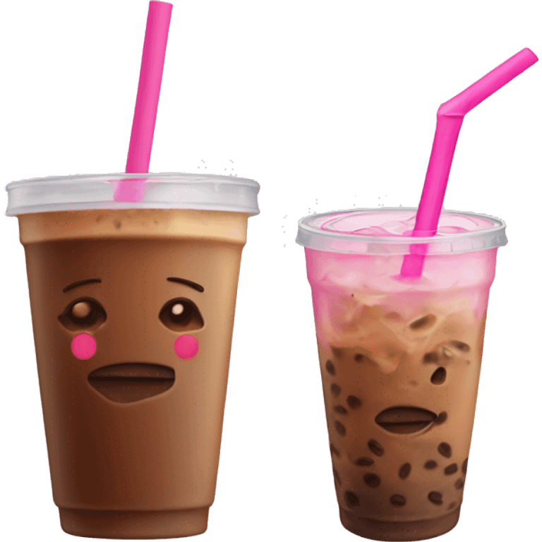 Iced coffee with pink straw emoji