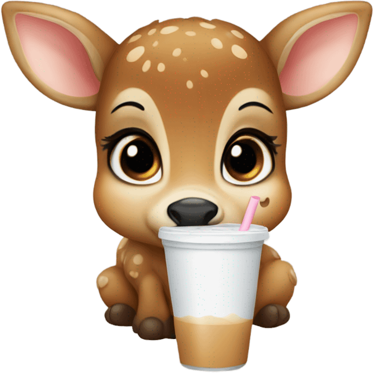 Sleepy Baby deer drinking iced coffee emoji