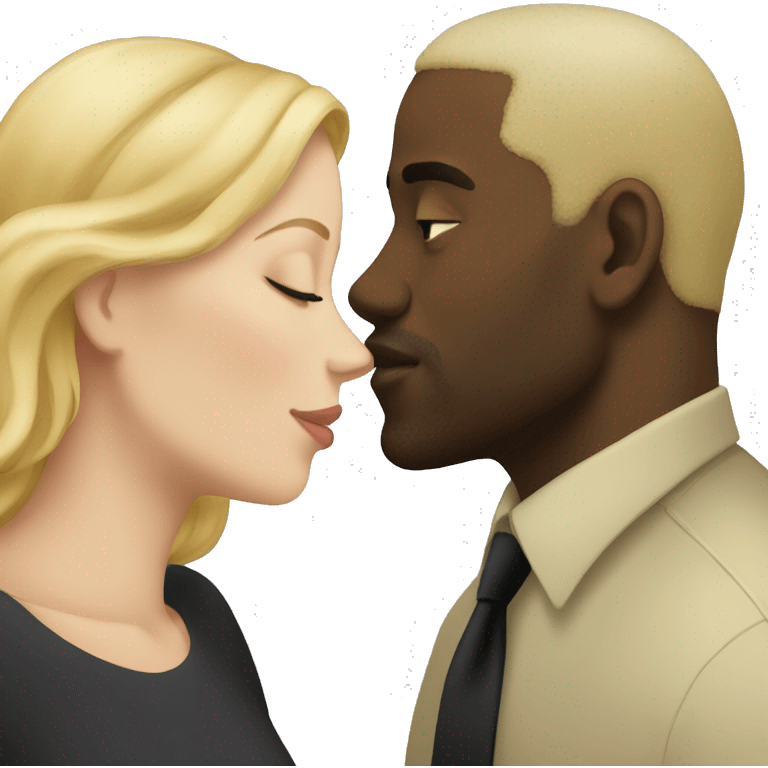 White woman with blonde hair kissing black man  emoji