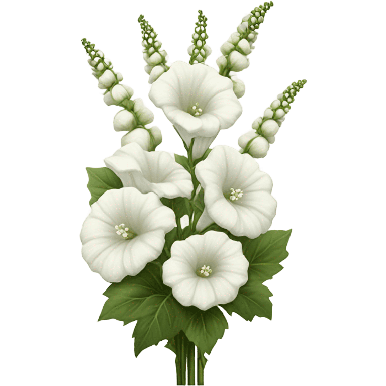 white hollyhocks bouquet  emoji