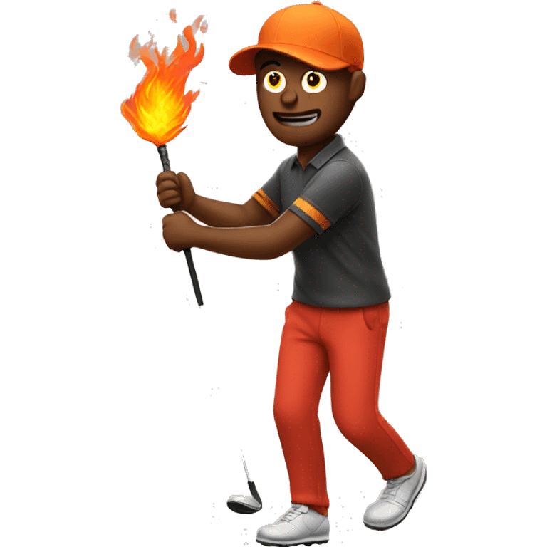 Man golfing with fire emoji