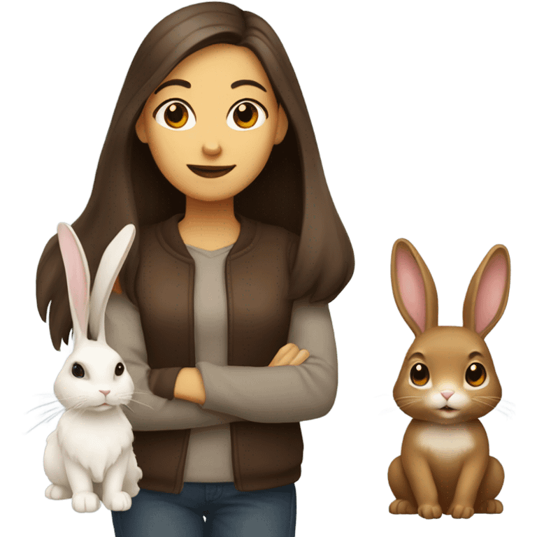 Brunette girl and brown light rabbit  emoji