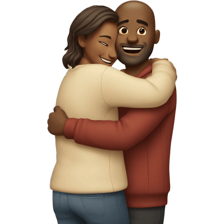 Couple hug with warm smile emoji