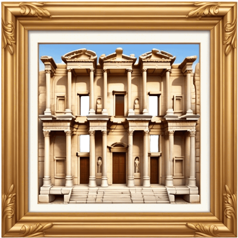 Cinematic Realistic Library of Celsus Landmark Emoji, depicted with an ornate ancient facade rendered with lifelike textures and warm, historical lighting. emoji