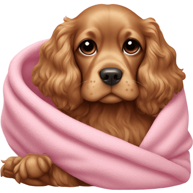 Cocker spaniel in a pink blanket emoji