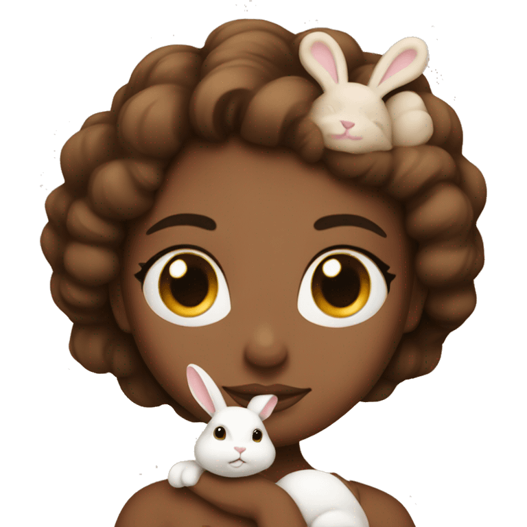 A beautiful  lady holding brown  bunny eyes closed, calm    emoji