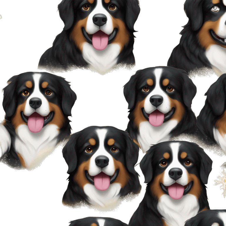 Bernese Mountain Dogs dressed festively in gold for Christmas. emoji