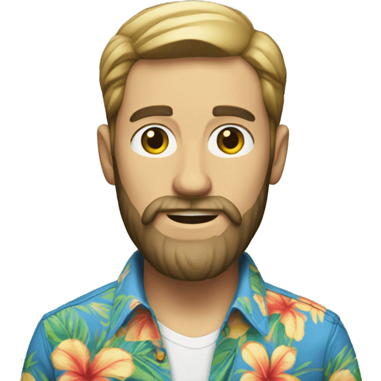 A white man with a beard, wearing an Hawaiian shirt and a slim jean.  emoji