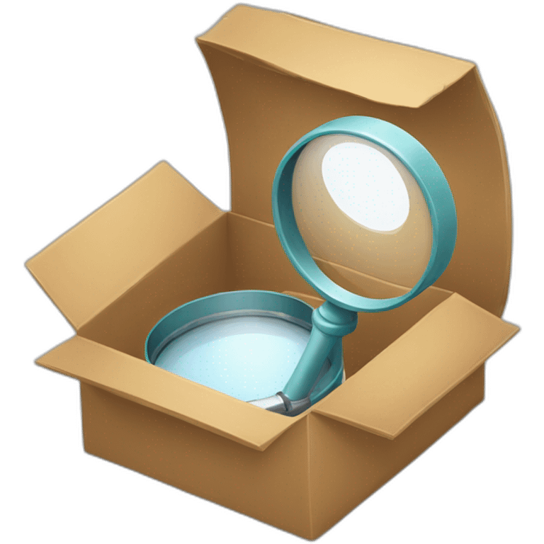 a magnifying glass inside an empty box emoji