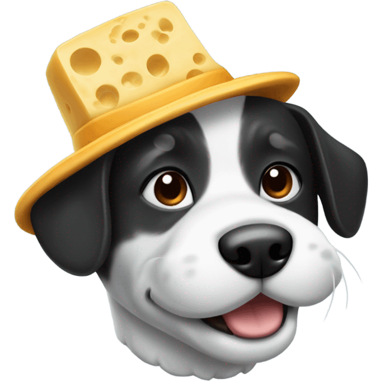 white and black dog with cheese hat emoji