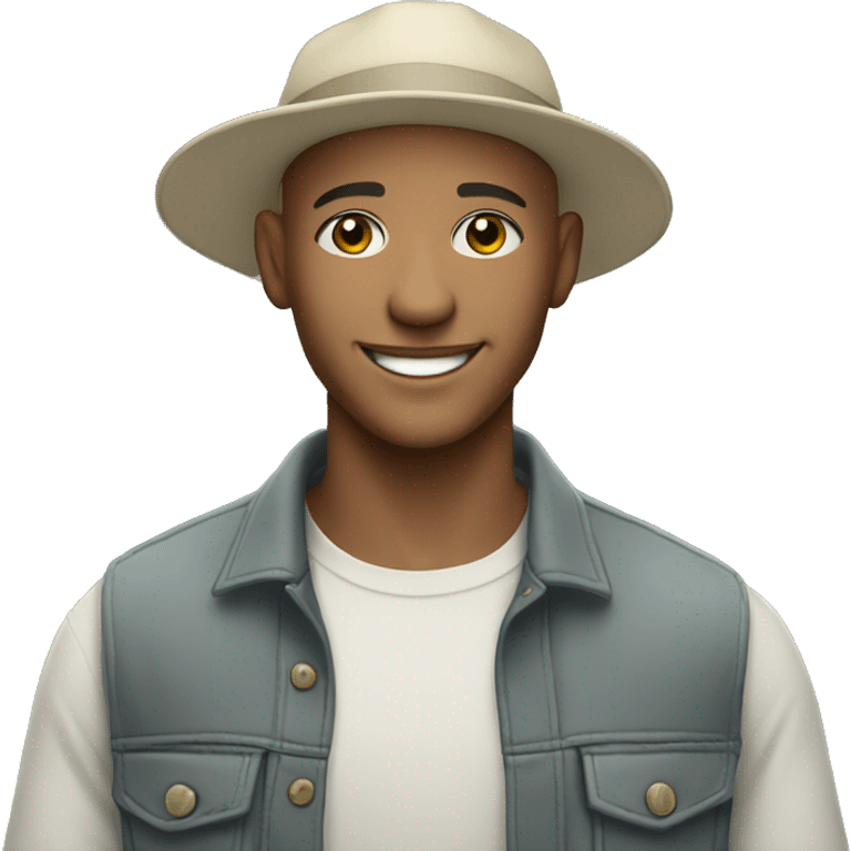 smiling white young bald man outdoors with hat emoji