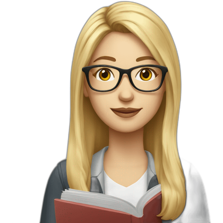 Woman teacher blonde long hair glasses with book emoji