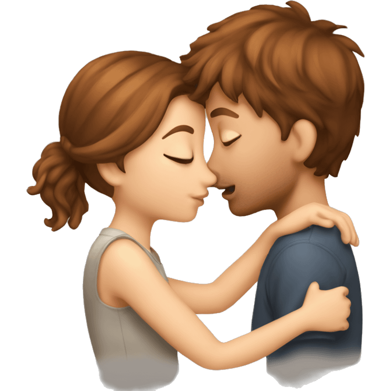 Read Head Girl Kissing Boy with Brown hair  emoji