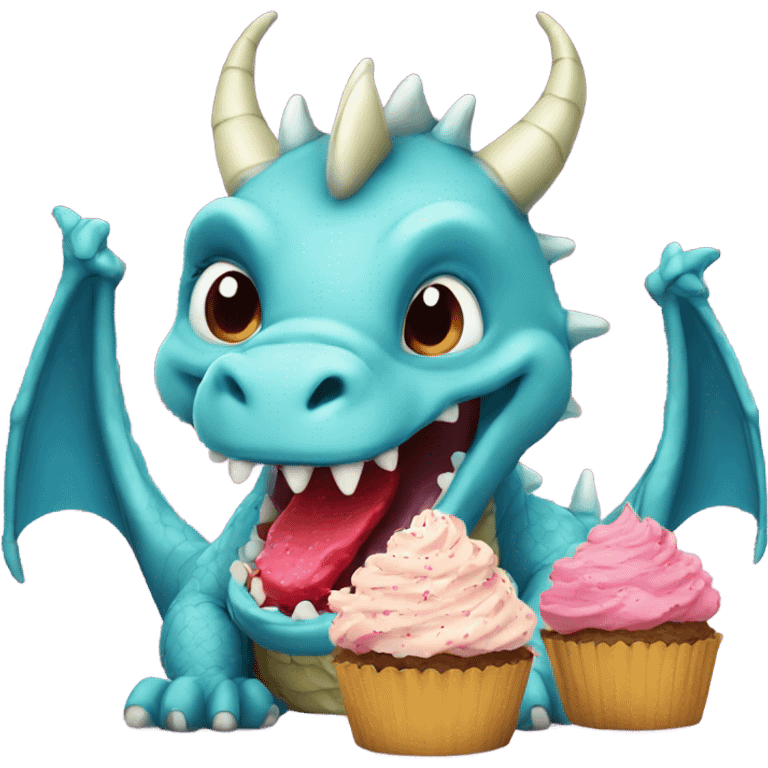 Dragon eating cupcakes  emoji