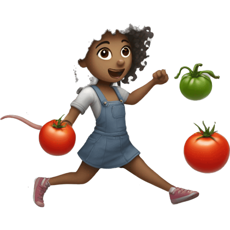 Rat throwing tomato at girl with curly hair emoji