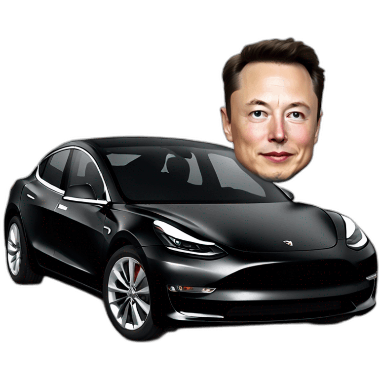 small photo-realistic Elon Musk sitting inside an all black Tesla Model 3, front view emoji