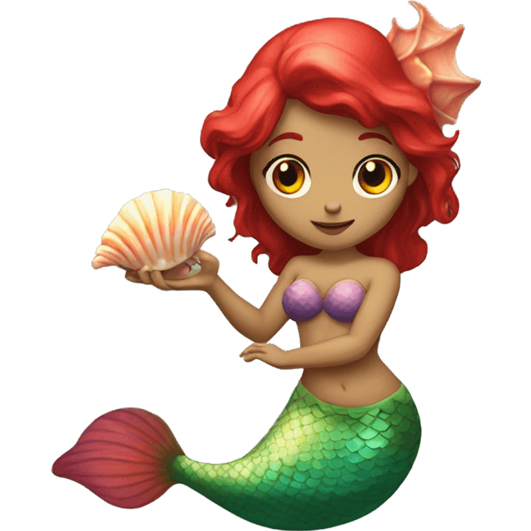 red-eyed mermaid with a shell in her hands emoji