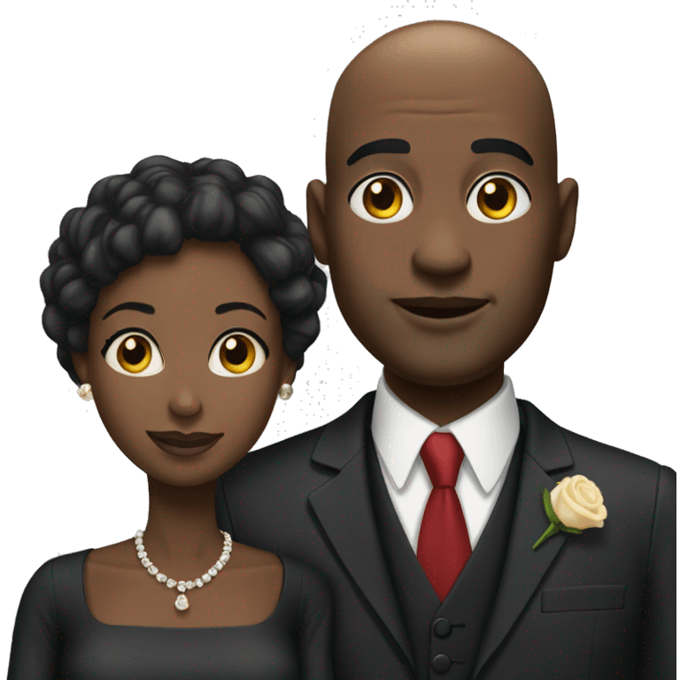 Bald black man next to his black wife wearing formal clothing emoji