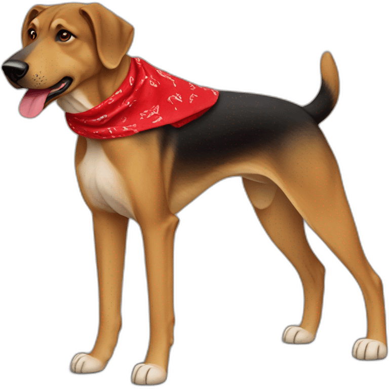 65% Coonhound 35% German Shepherd mix dog wearing small plain red bandana walking left emoji