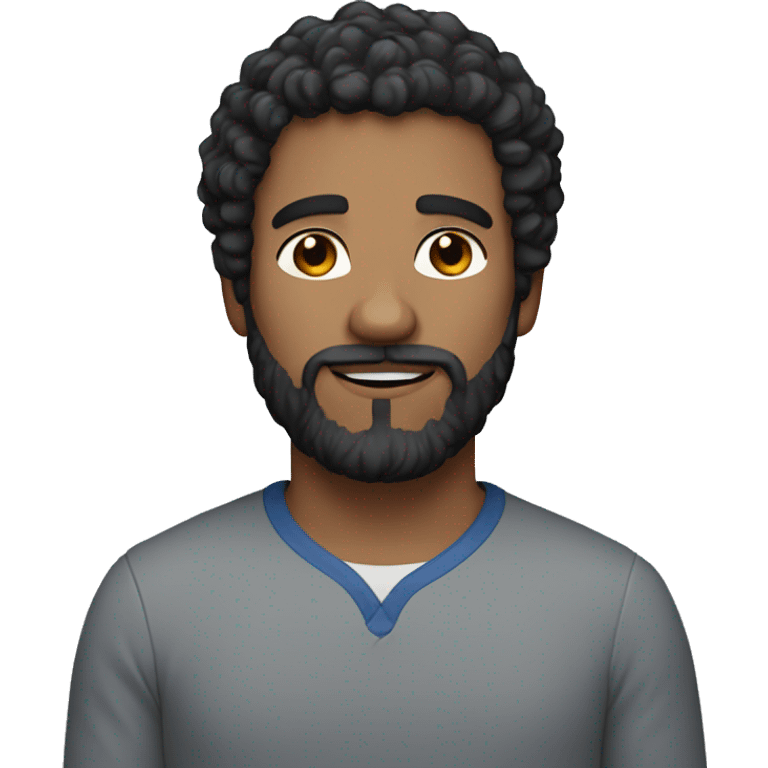 man with short dark curly hair and blue eyes and beard emoji