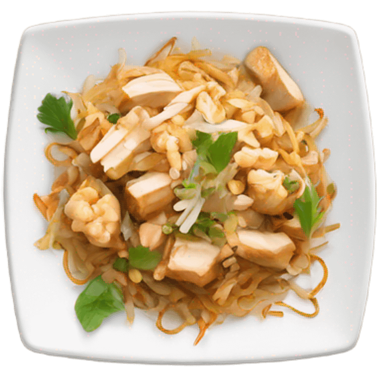 Square White Plate of chicken pad Thai cute emoji