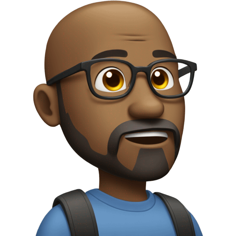 A bald black man with a beard and goatee in deep thought scratching his beard with glasses thinking. emoji