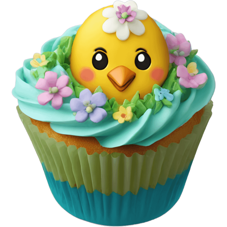 beautifully decorated Easter chick cupcake emoji