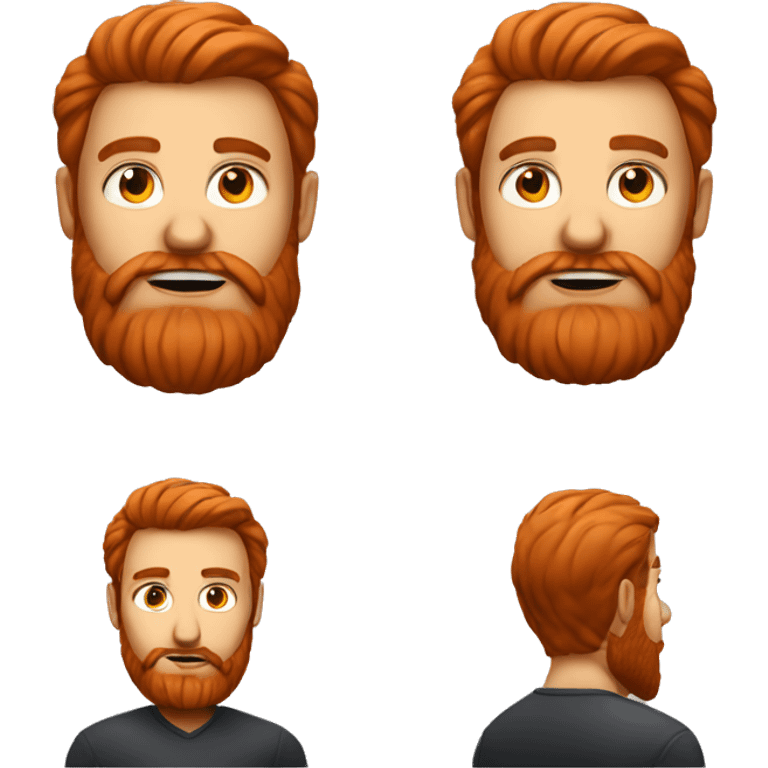 A bold guy with a red full beard learning something with an iPad emoji