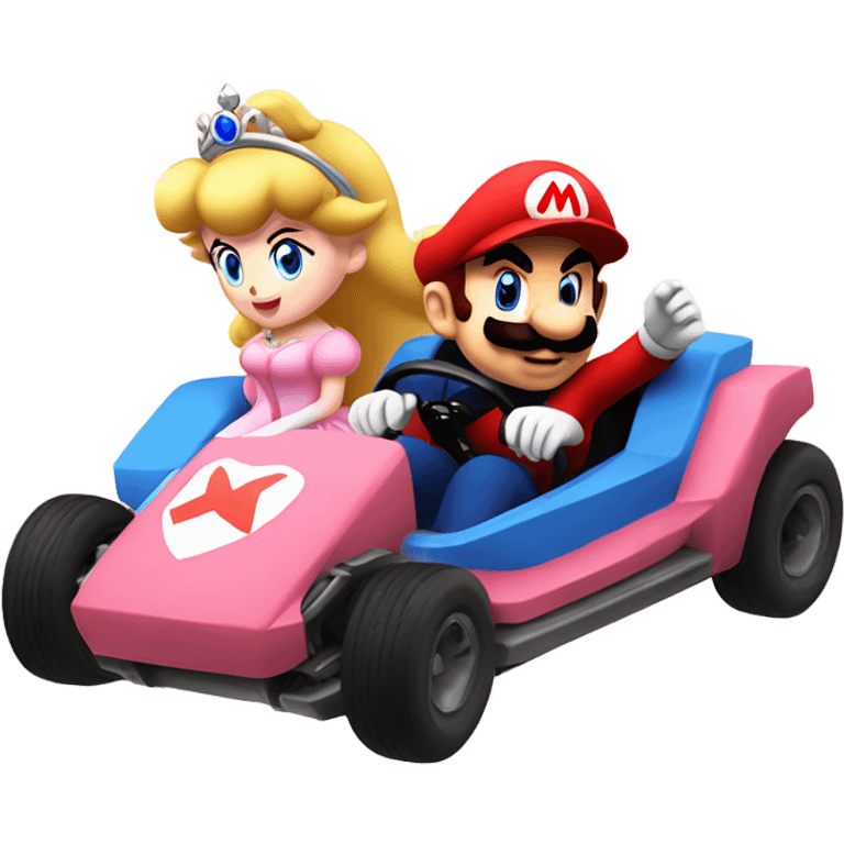 Princess Peach and Mario driving karts emoji