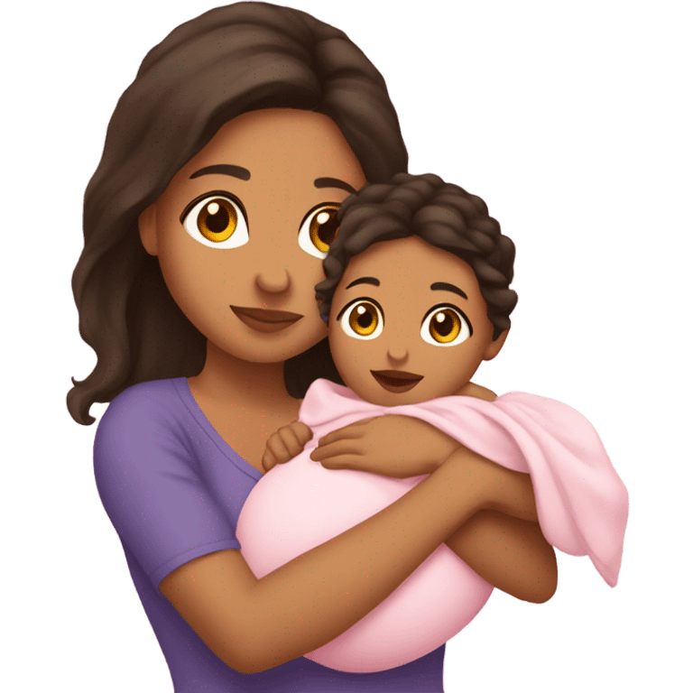 hispanic girl holding 2 month old baby girl emoji