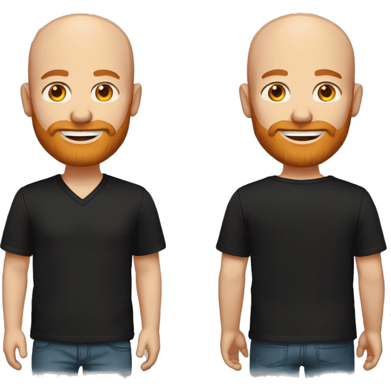 A Bald man with blue eyes and a ginger beard, wearing a black v-neck t-shirt. with a warm and welcome round face emoji