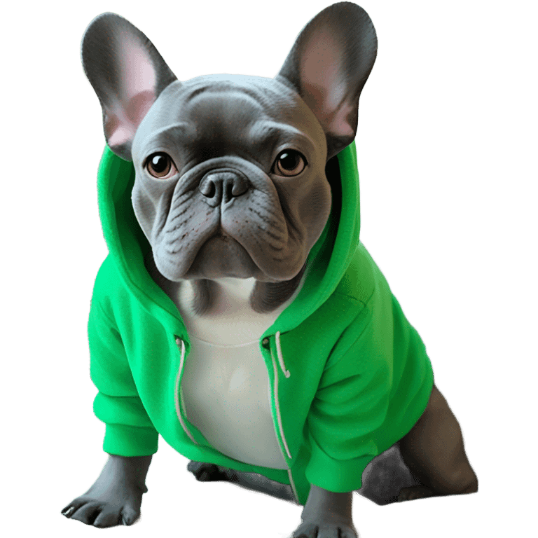 Blue French bulldog wearing grinch hoodie emoji