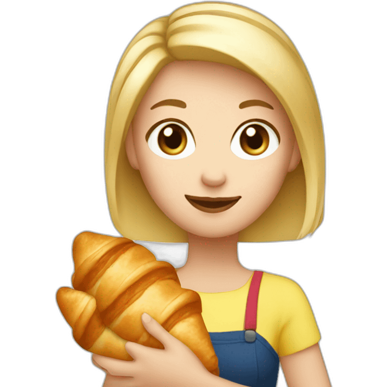 French Blond Girl Holding a Croissant emoji