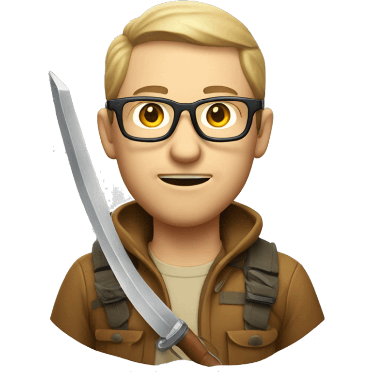 white guy explorer with glasses, machete  emoji