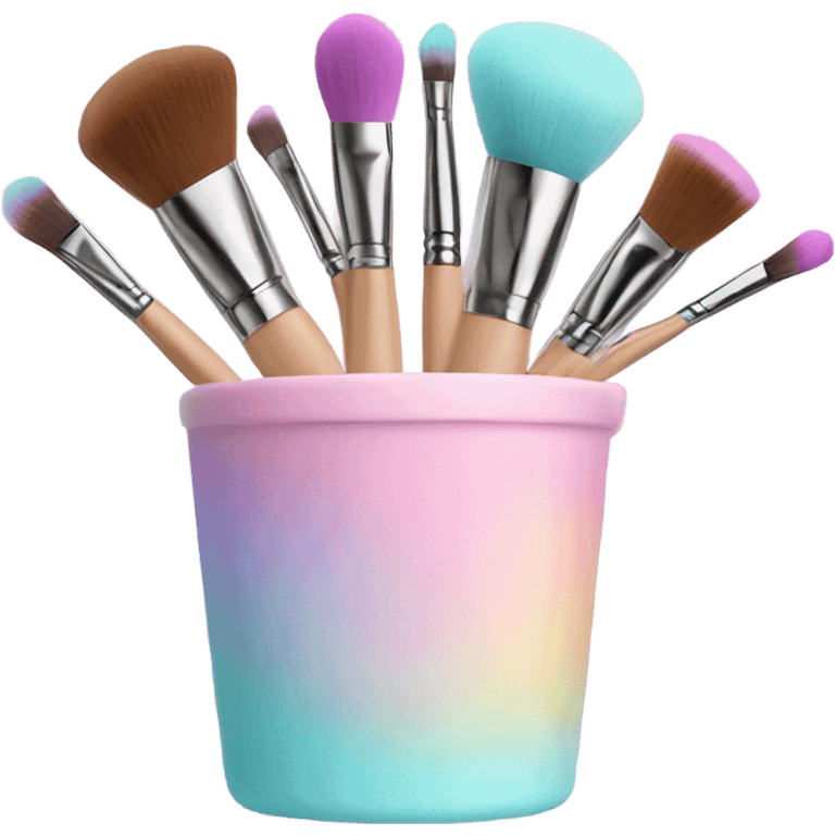 Realistic pastel makeup brushes and sponge in a cup holder emoji