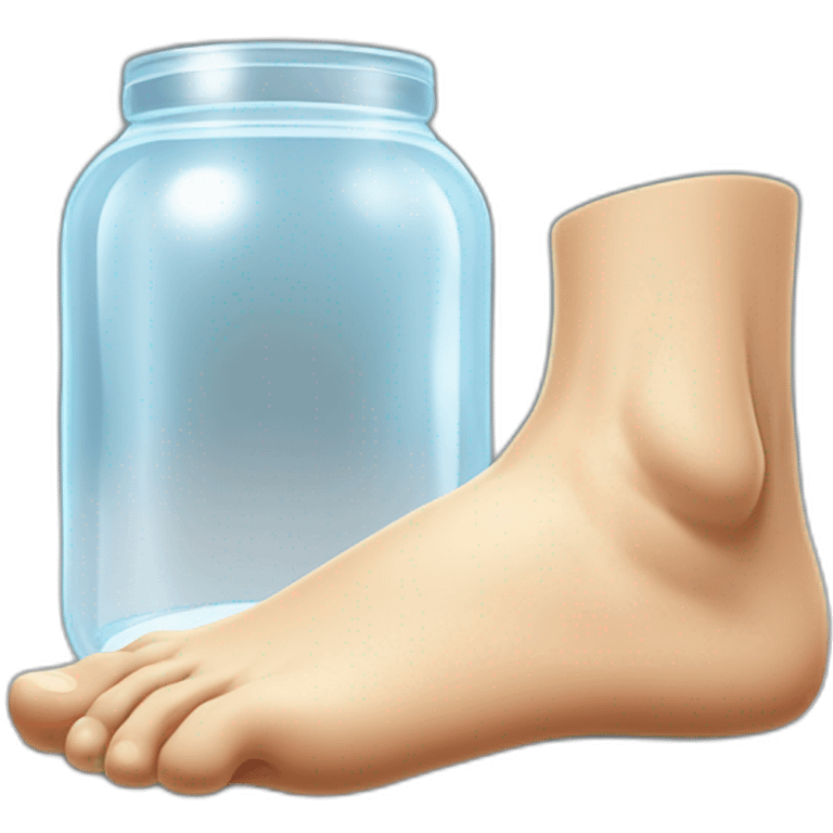 human feet and ankles standing on the floor with an empty transparent jar between them,outside,to the left and to the right,front view emoji