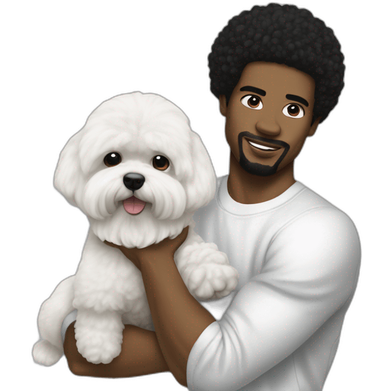 white man black hair,  rapper flexing with a bichon emoji