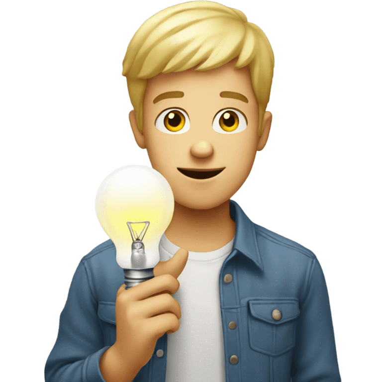 White kid holding lightbulb emoji