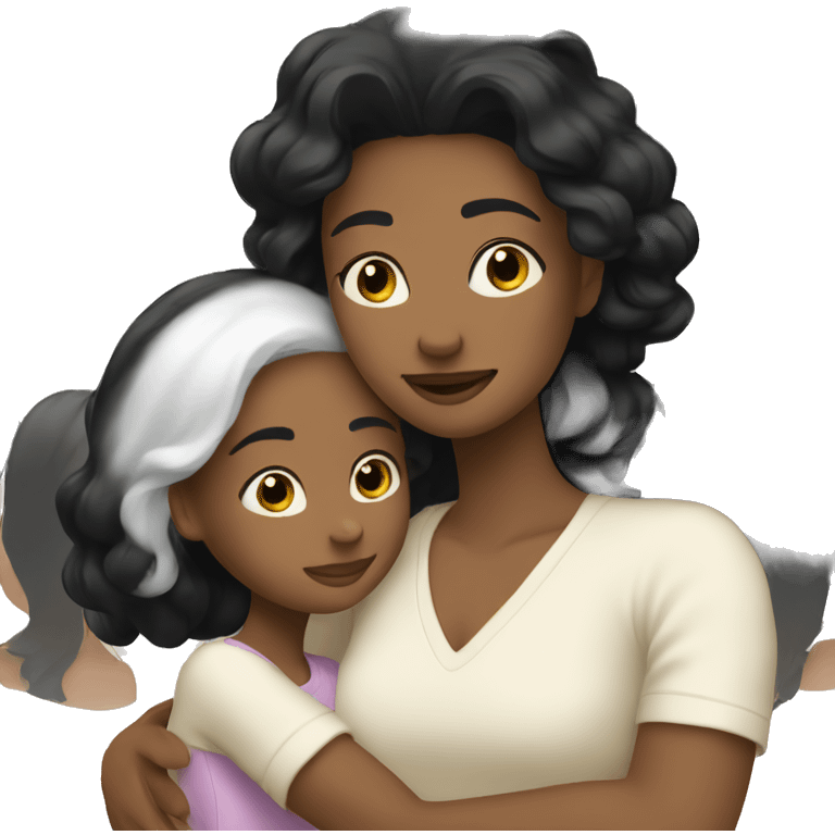 mom hugs daughter white with black hair emoji