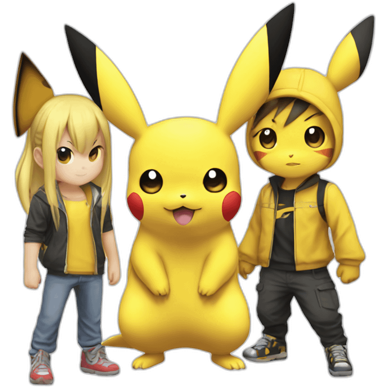 Pichu,Pikachu and Raichu standing next to each other emoji