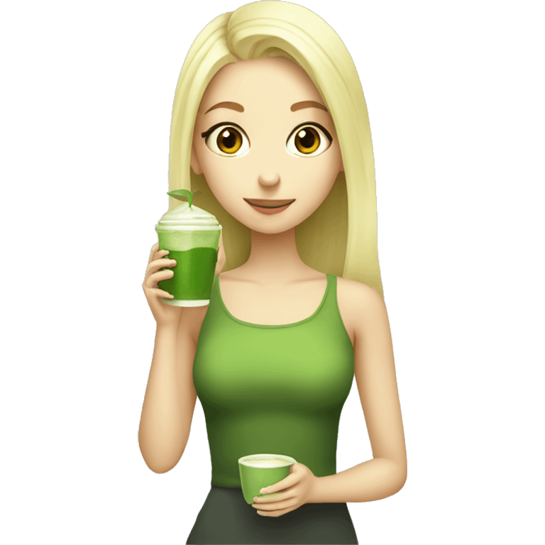 Blonde cute girl drinking matcha emoji