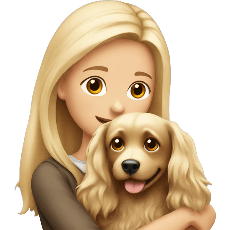 A blonde girl hugging a Yorkshire dog with brown long hair  emoji