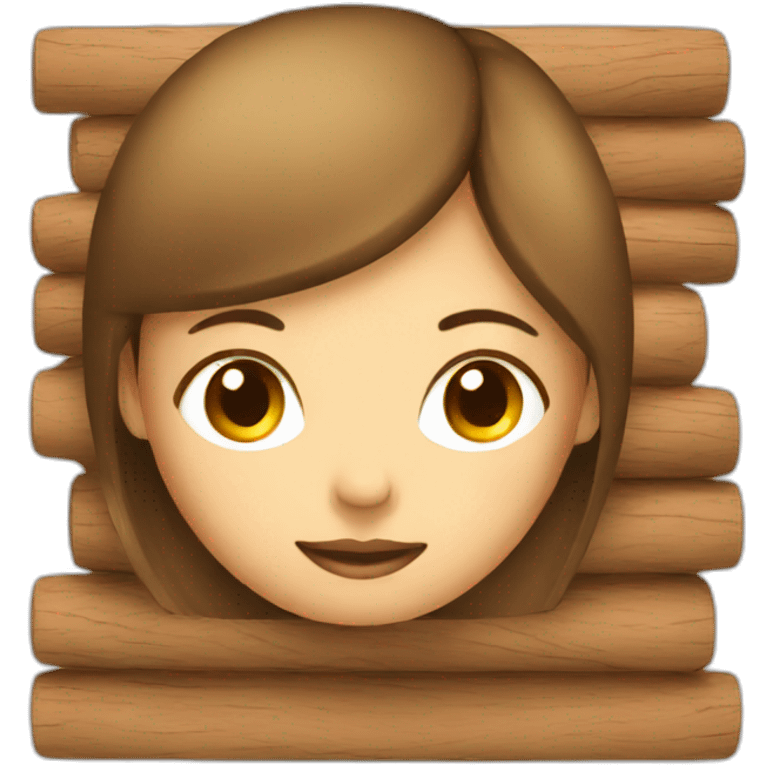 Woman in wooden  stack, emoji