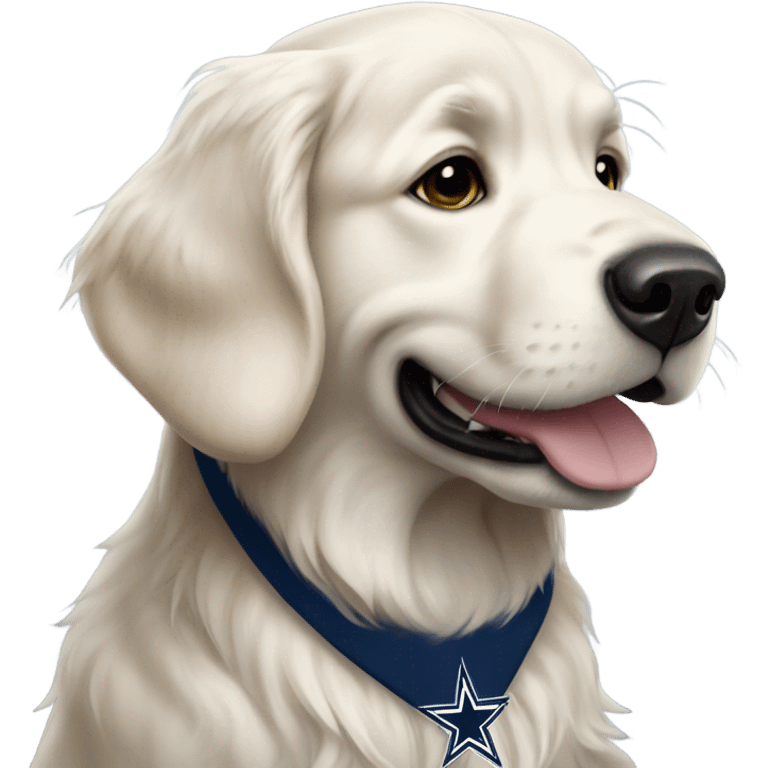 white golden retriever in a dallas cowboy uniform  emoji