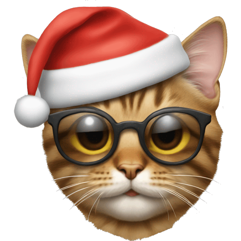 Tabby cat with Santa hat and round sunglasses emoji