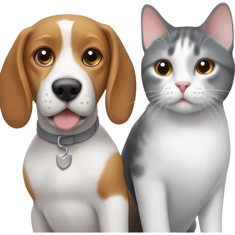 A beagle and a white and gray cat  emoji